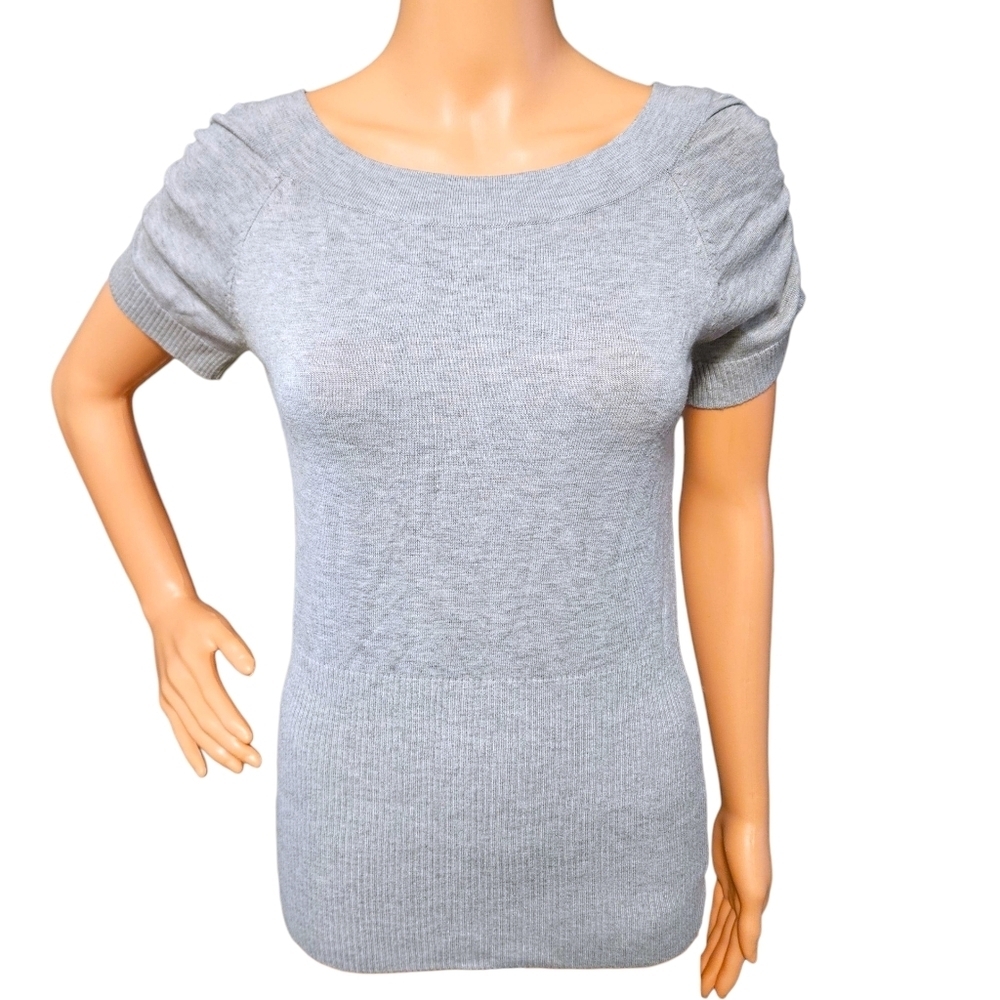 Womens Gray Sweater Knit Blouse Ruched Sleeves M Officewear Career Casual Minima